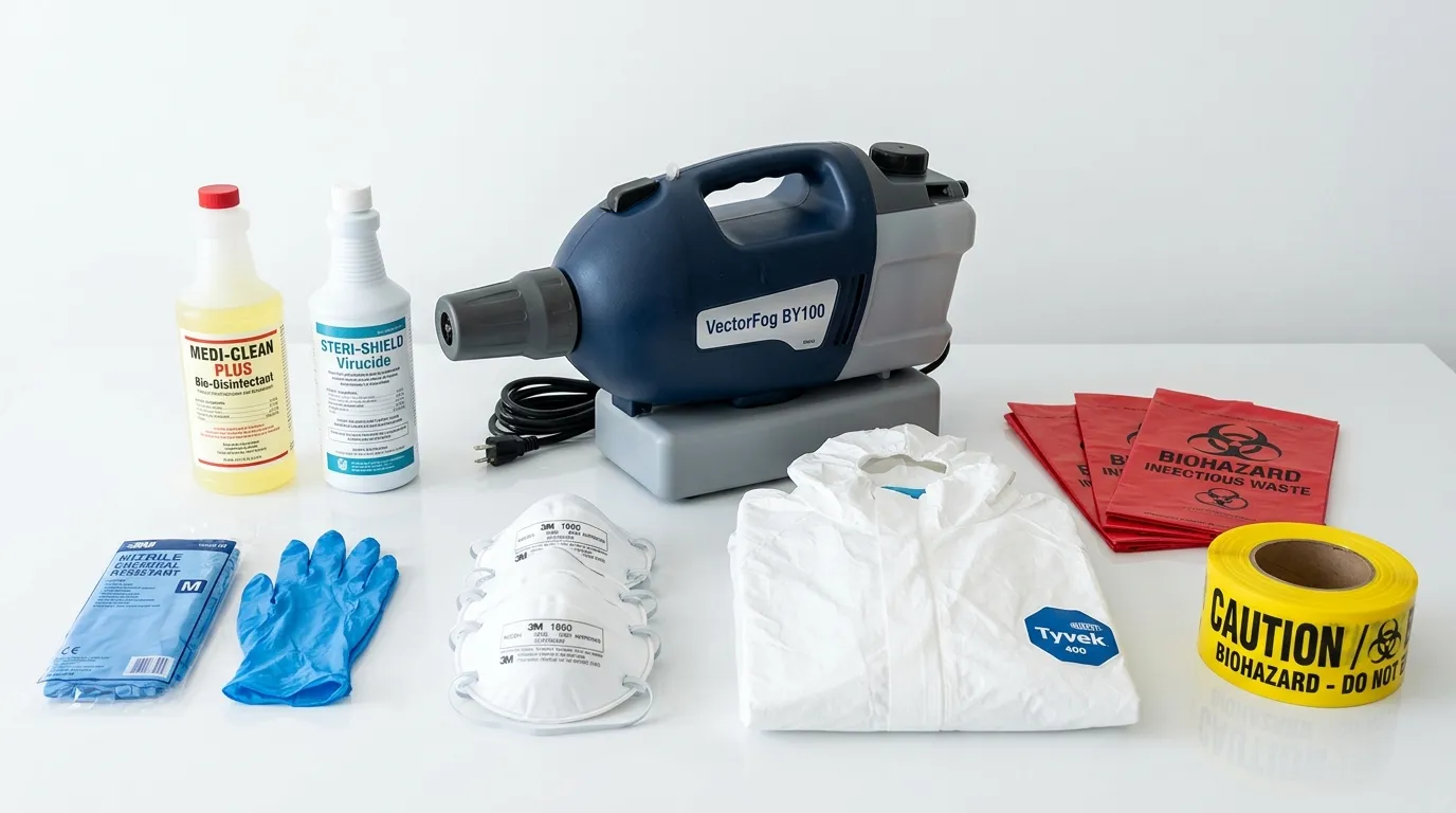 Professional biohazard remediation crew working in Framingham Center